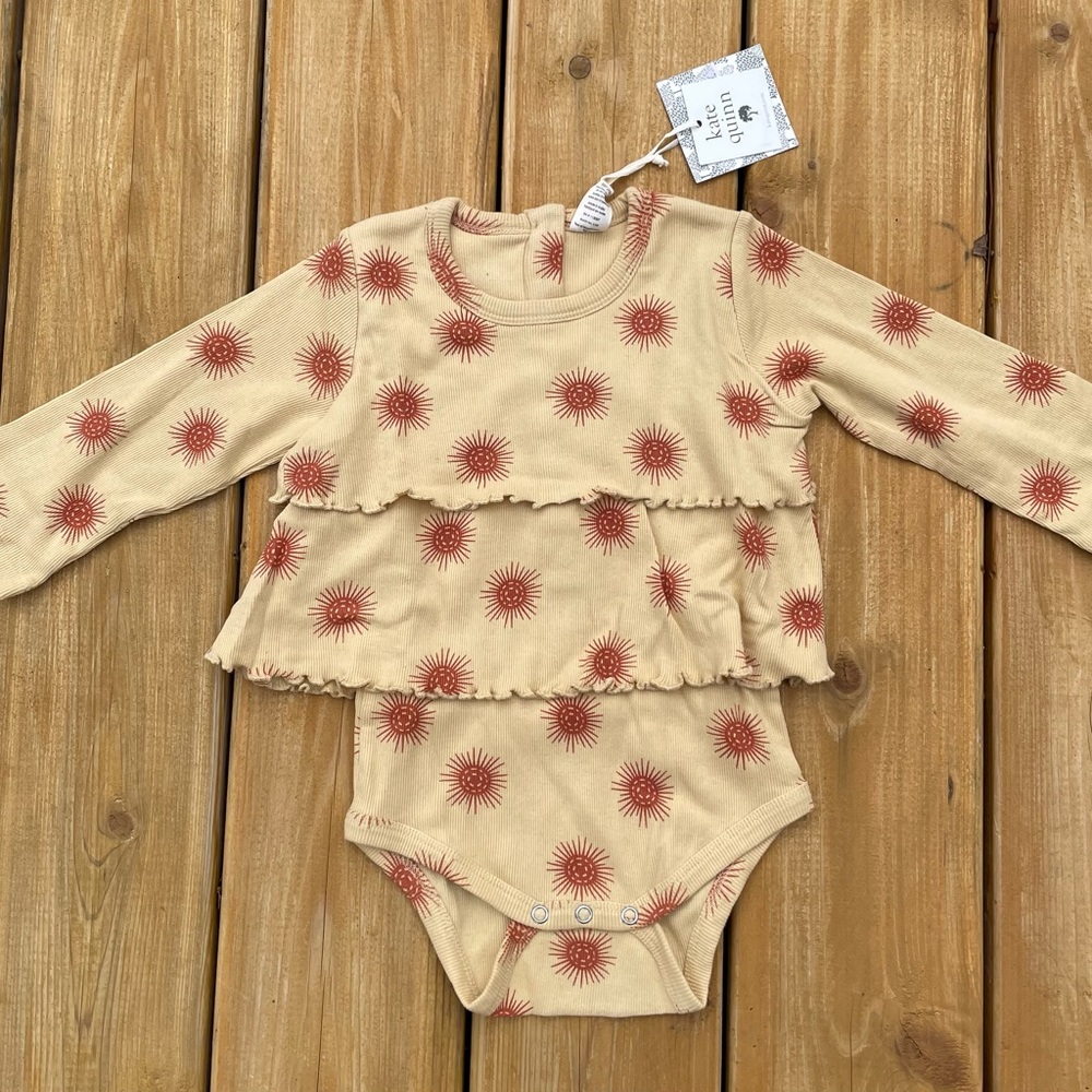 Kate Quinn NWT Long Sleeve Double Ruffle Dress Bodysuit Sun Scatter print